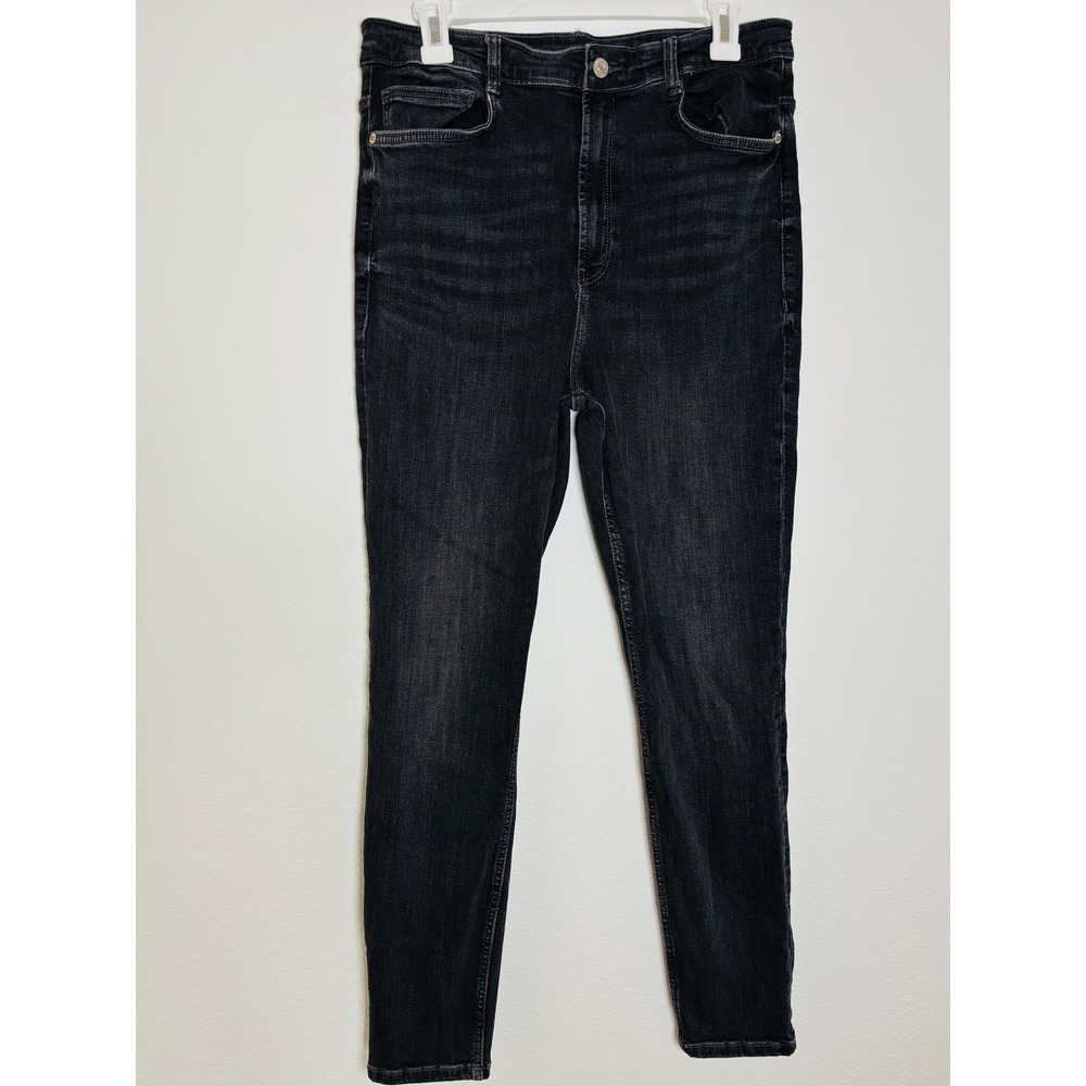 Zara Womens High Waisted Skinny Jeans Faded Black Denim Size 14 Slim Fit